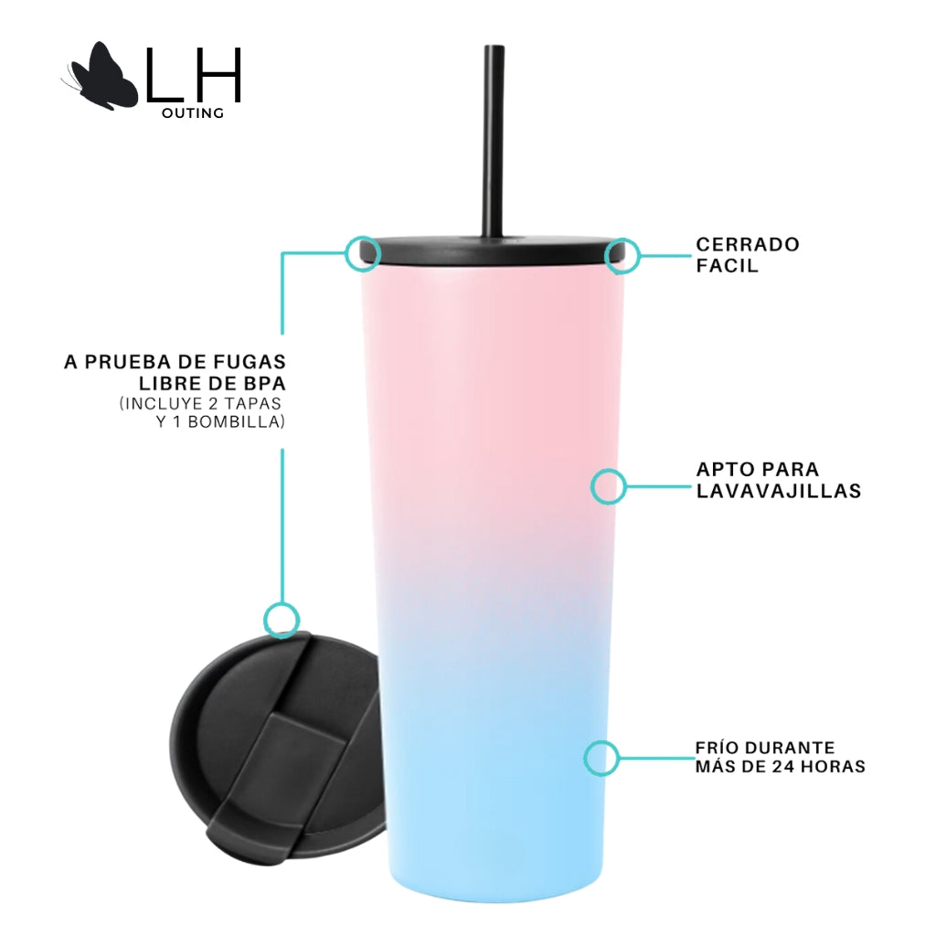 Vaso Térmico 700ml + 2 Tapas Pink Blue